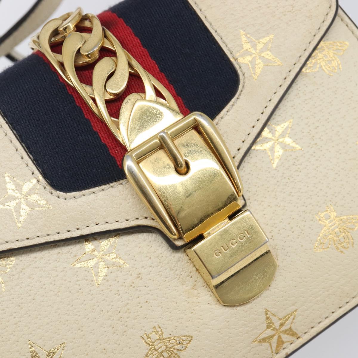 GUCCI Silvi Sherry Line Hand Bag Leather 2way White Gold 470270 Auth bs36962