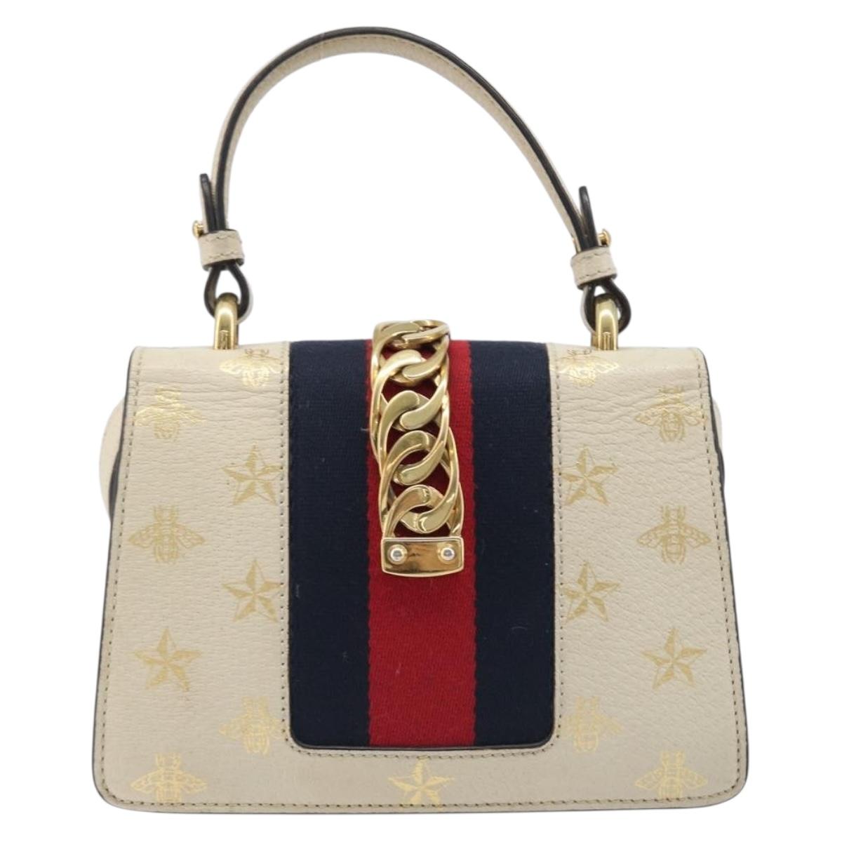 GUCCI Silvi Sherry Line Hand Bag Leather 2way White Gold 470270 Auth bs36962