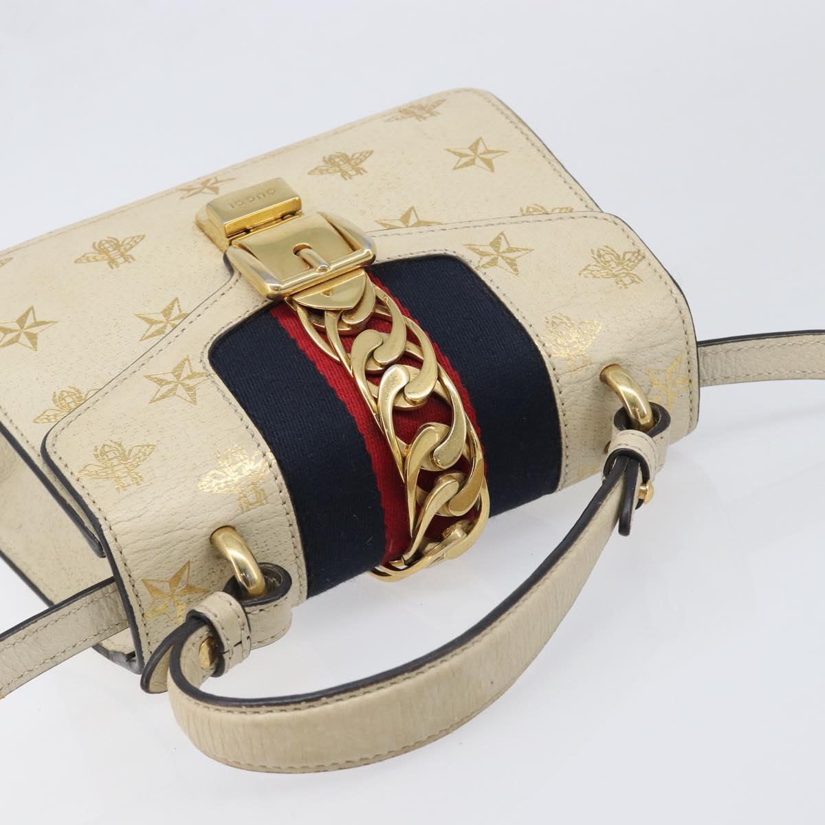 GUCCI Silvi Sherry Line Hand Bag Leather 2way White Gold 470270 Auth bs36962
