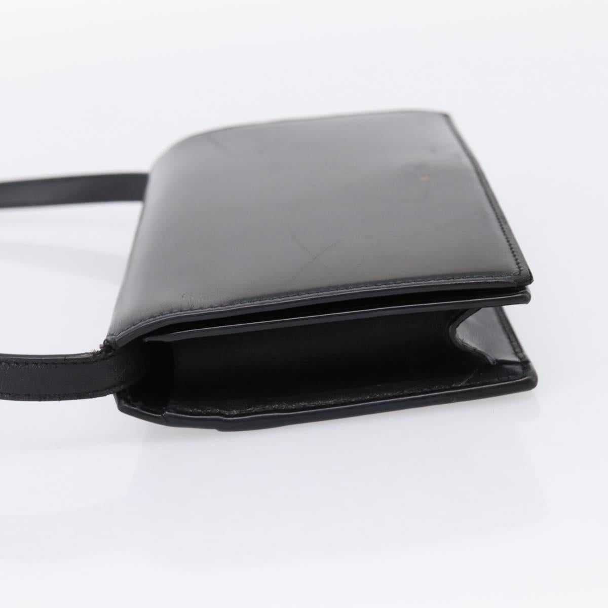 SAINT LAURENT Shoulder Bag Leather Black Gold Auth bs36963