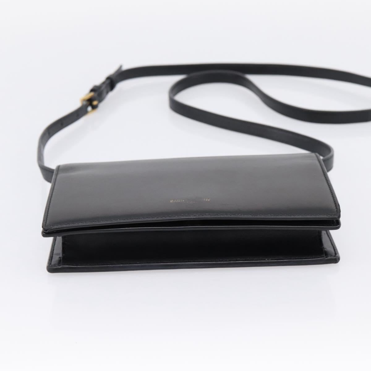 SAINT LAURENT Shoulder Bag Leather Black Gold Auth bs36963