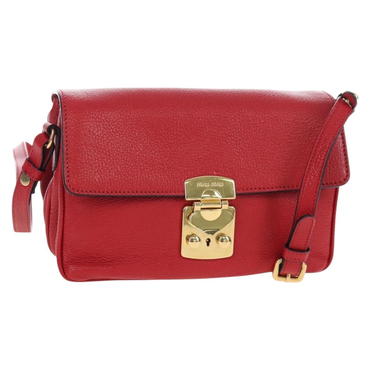 Miu Miu Shoulder Bag Leather Red Gold Auth bs36964V