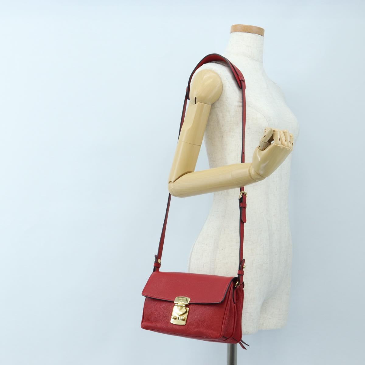 Miu Miu Shoulder Bag Leather Red Gold Auth bs36964V