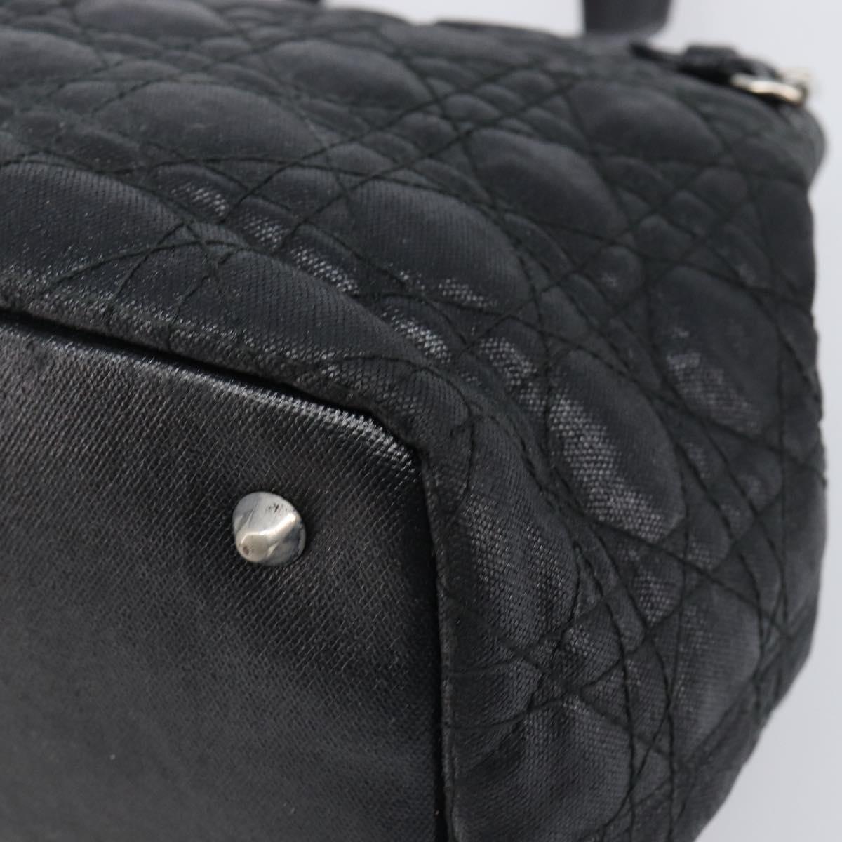 Christian Dior Canage Hand Bag Coated Canvas Black Silver Auth bs36970