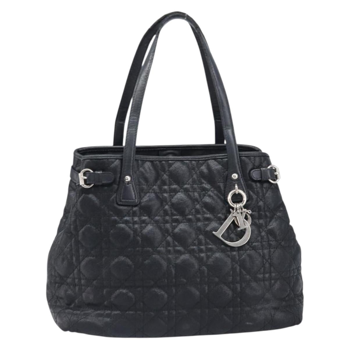 Christian Dior Canage Hand Bag Coated Canvas Black Silver Auth bs36970