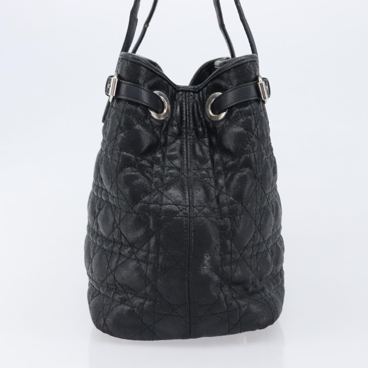 Christian Dior Canage Hand Bag Coated Canvas Black Silver Auth bs36970