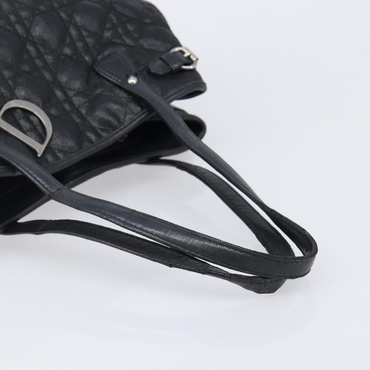 Christian Dior Canage Hand Bag Coated Canvas Black Silver Auth bs36970