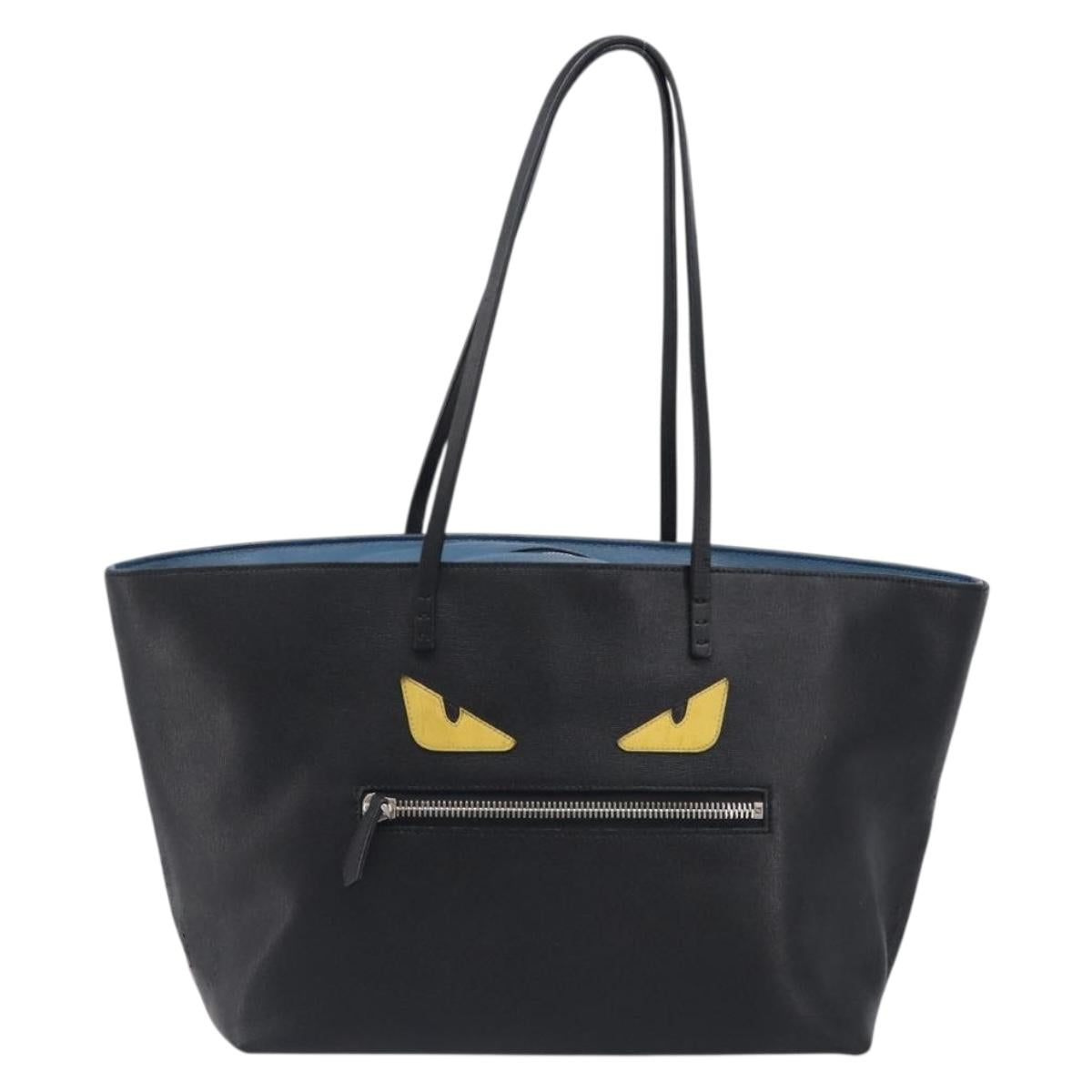 FENDI Tote Bag Leather Black Silver Auth bs36971