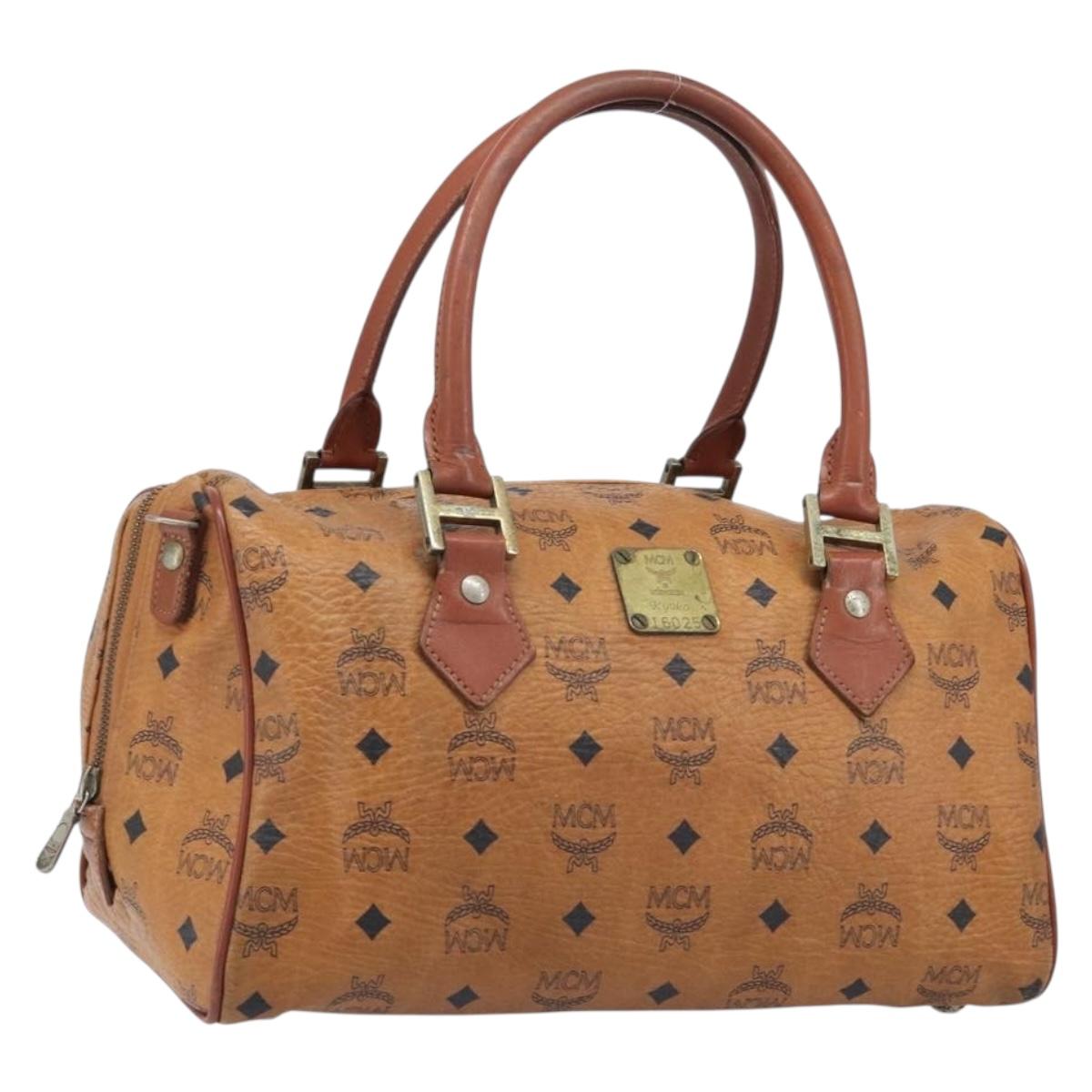 MCM Vicetos Logogram Hand Bag PVC Leather Brown Gold Auth bs36972