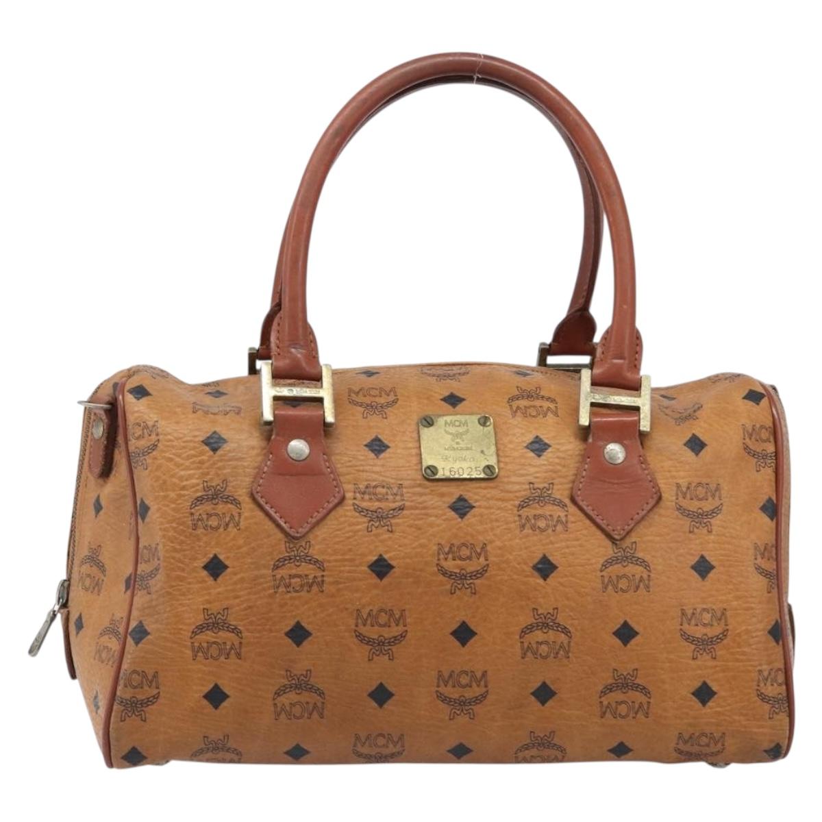 MCM Vicetos Logogram Hand Bag PVC Leather Brown Gold Auth bs36972