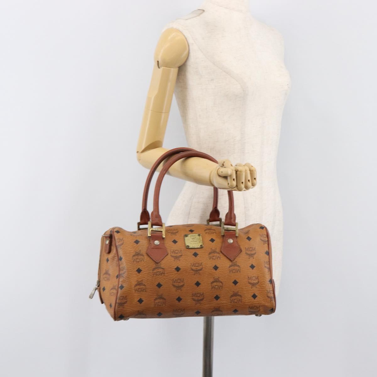 MCM Vicetos Logogram Hand Bag PVC Leather Brown Gold Auth bs36972