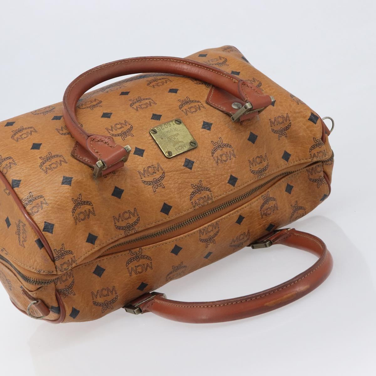 MCM Vicetos Logogram Hand Bag PVC Leather Brown Gold Auth bs36972