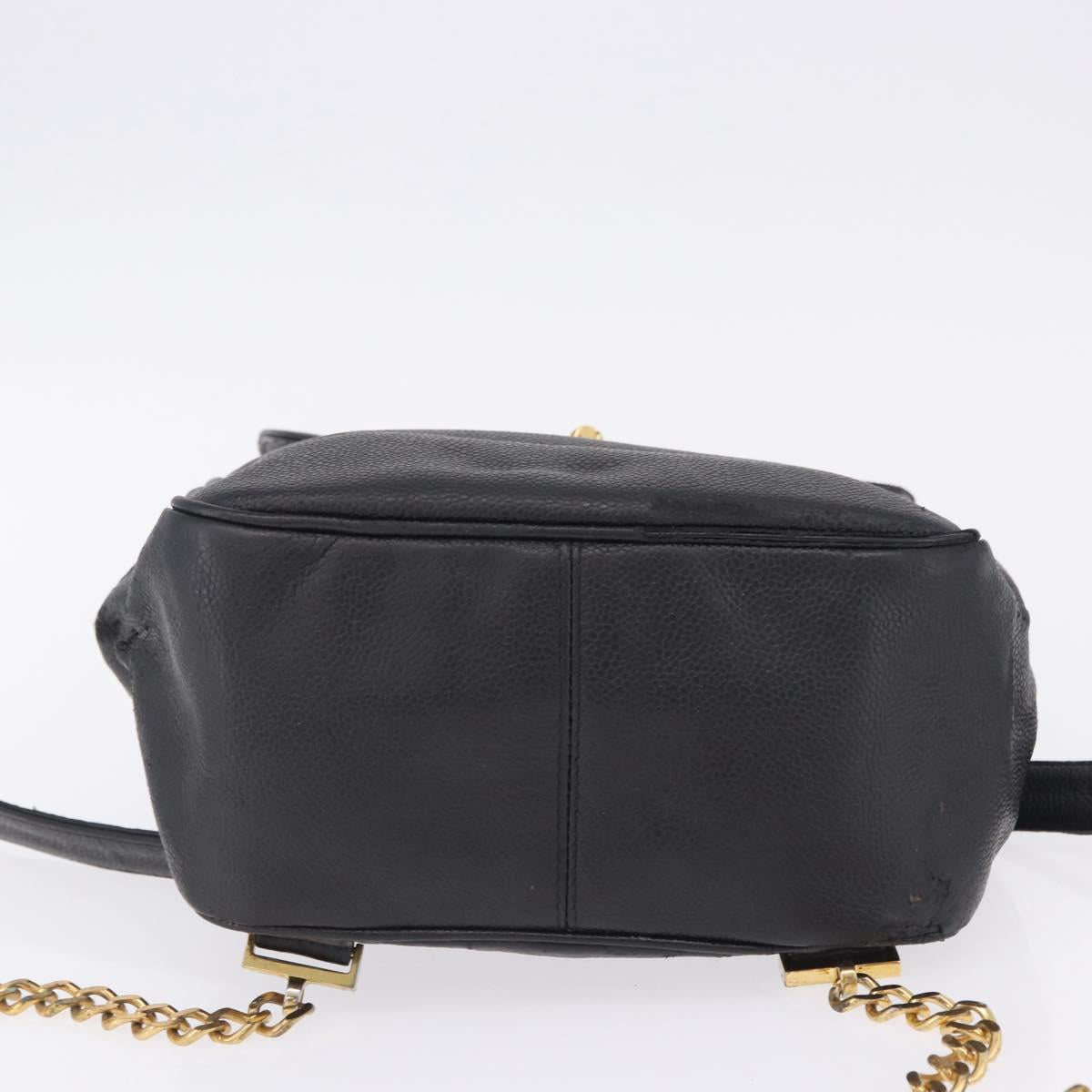 CHANEL Backpack Caviar Skin Black Gold CC Auth bs36973