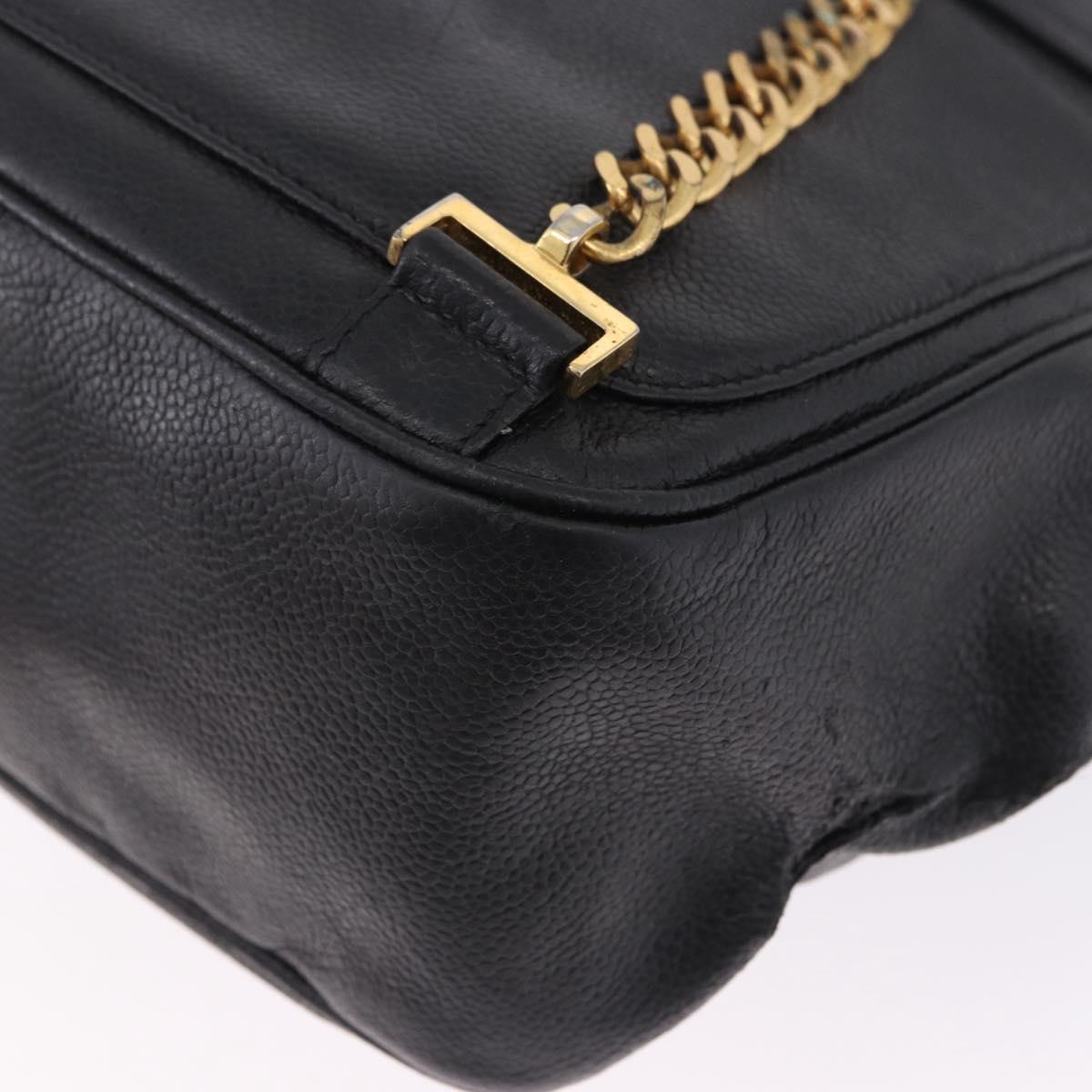 CHANEL Backpack Caviar Skin Black Gold CC Auth bs36973