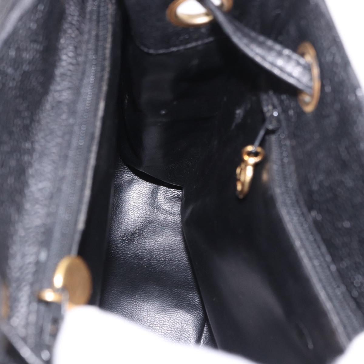 CHANEL Backpack Caviar Skin Black Gold CC Auth bs36973