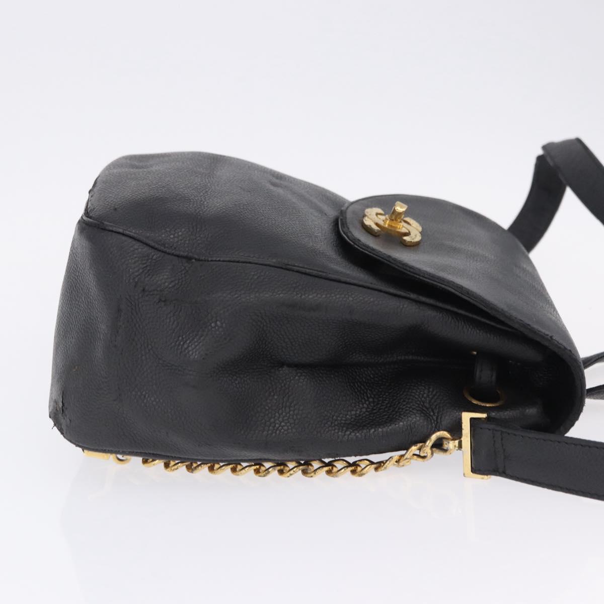 CHANEL Backpack Caviar Skin Black Gold CC Auth bs36973