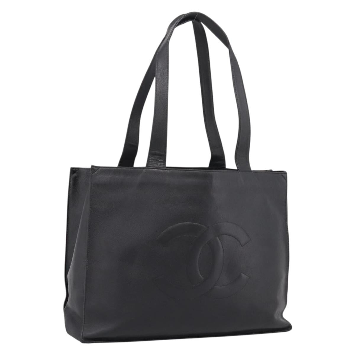 CHANEL COCO Mark Tote Bag Caviar Skin Black Gold CC Auth bs36974