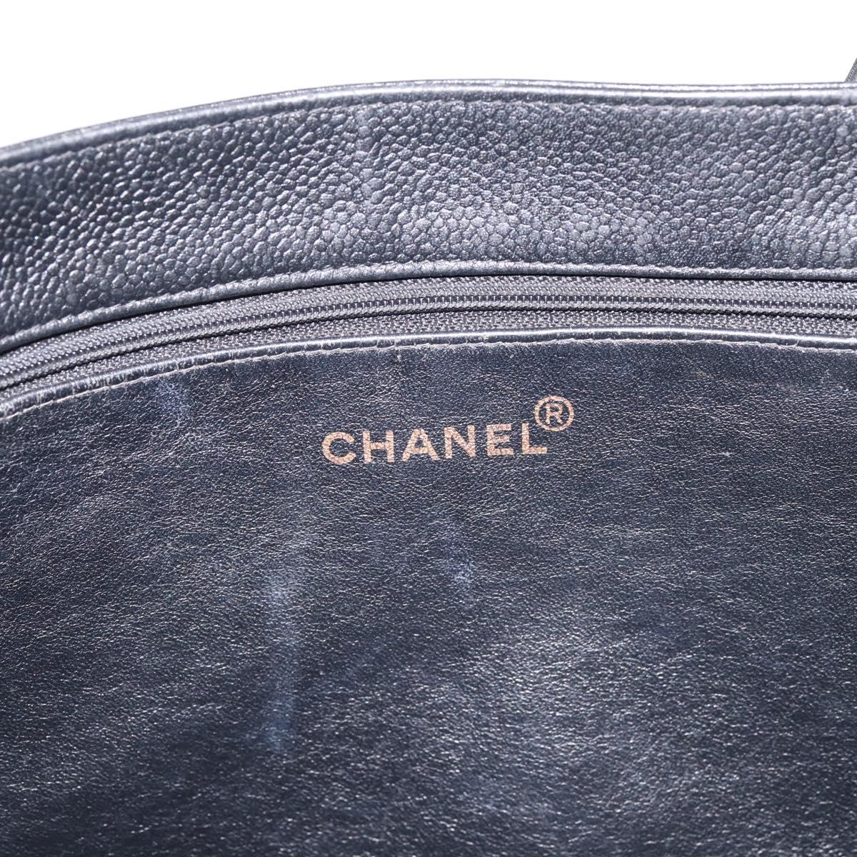 CHANEL COCO Mark Tote Bag Caviar Skin Black Gold CC Auth bs36974