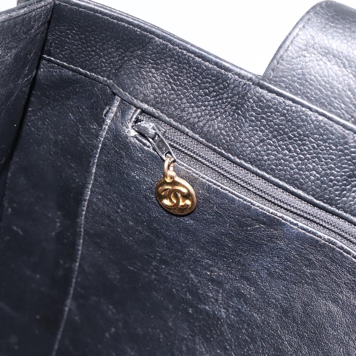 CHANEL COCO Mark Tote Bag Caviar Skin Black Gold CC Auth bs36974