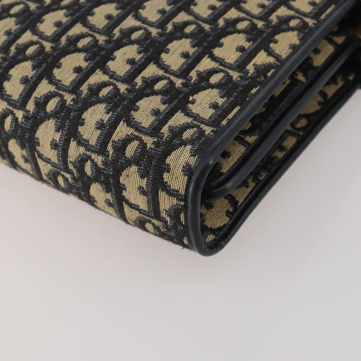 Christian Dior Trotter Canvas Shoulder Bag Navy Gold Auth bs36975