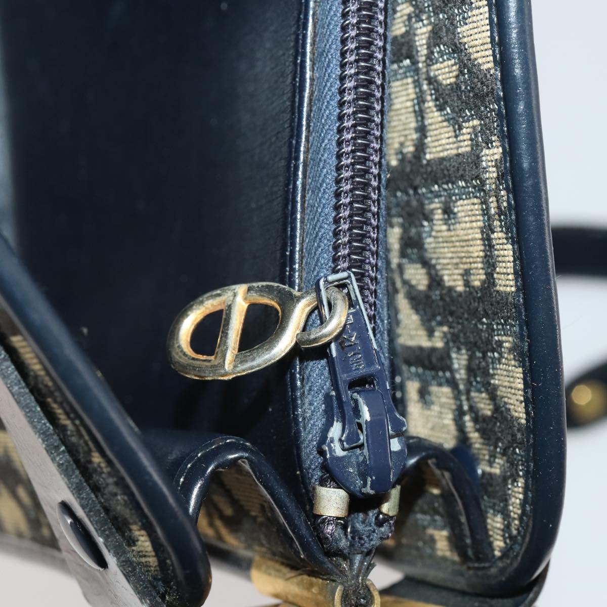 Christian Dior Trotter Canvas Shoulder Bag Navy Gold Auth bs36975