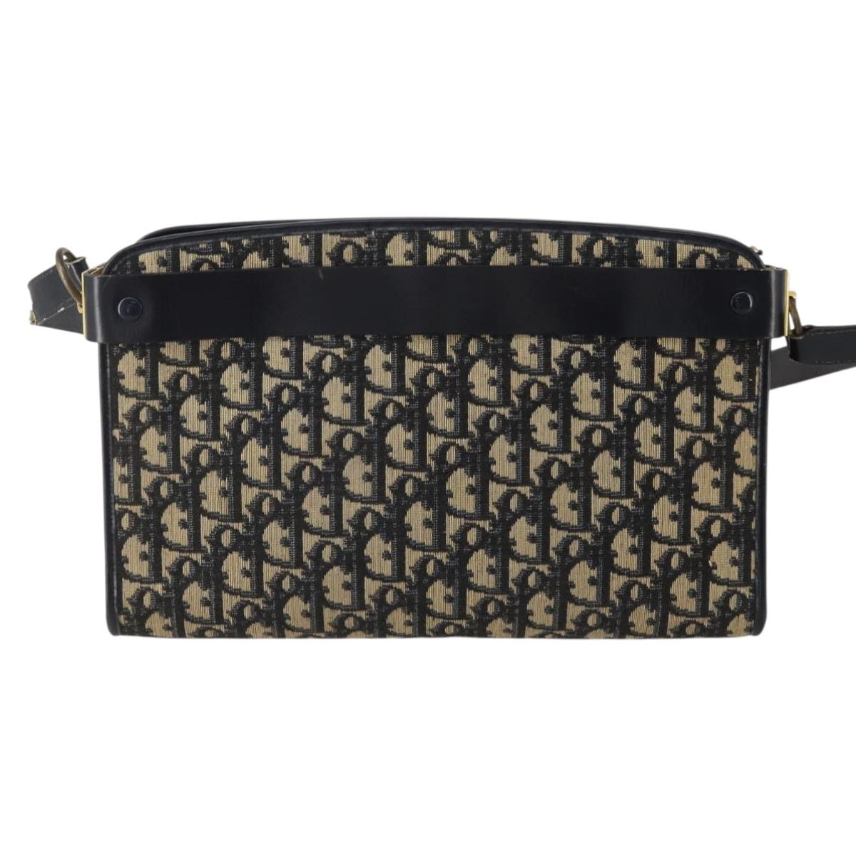 Christian Dior Trotter Canvas Shoulder Bag Navy Gold Auth bs36975