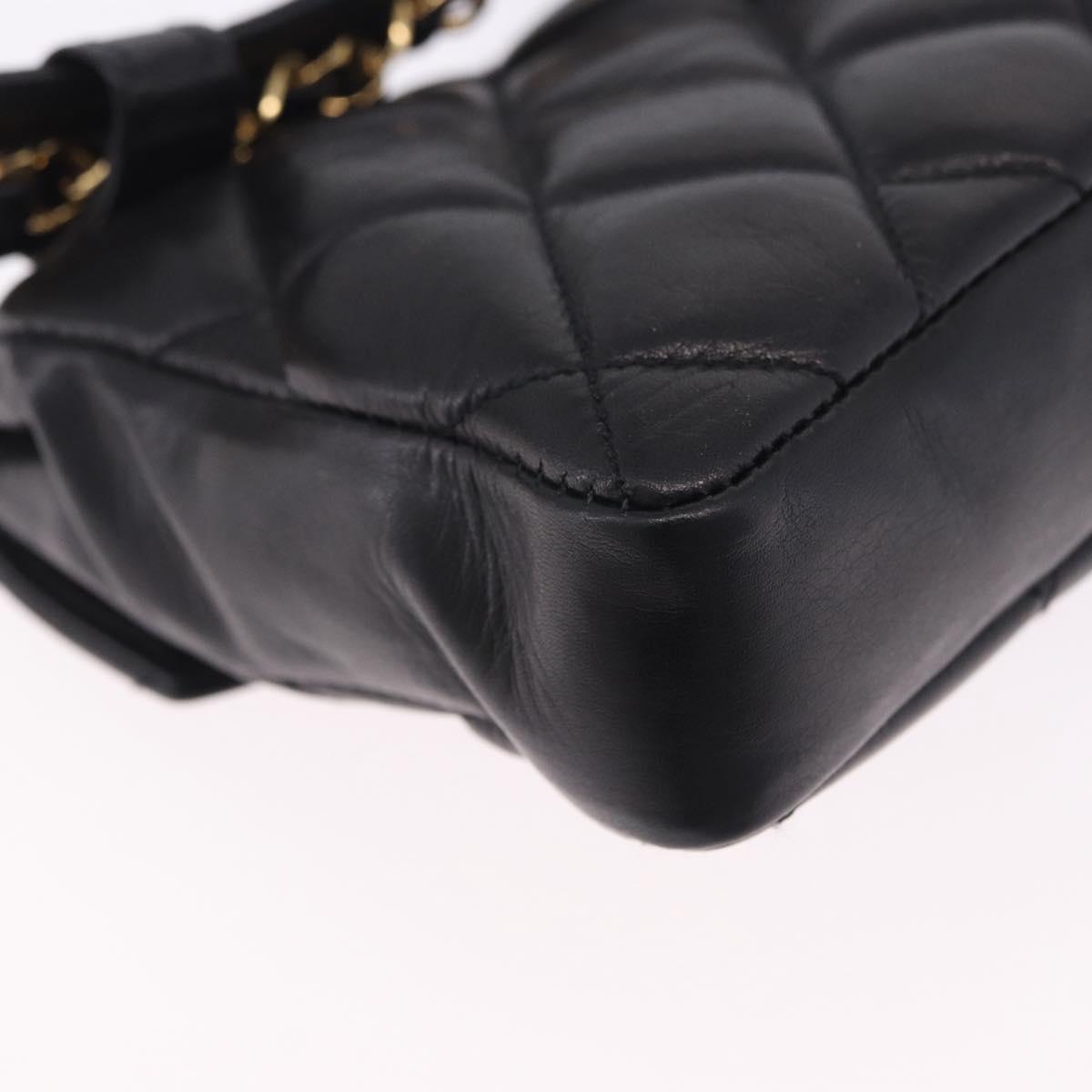 CHANEL Matelasse Chain Waist bag Lamb Skin Black Gold CC Auth bs36984A