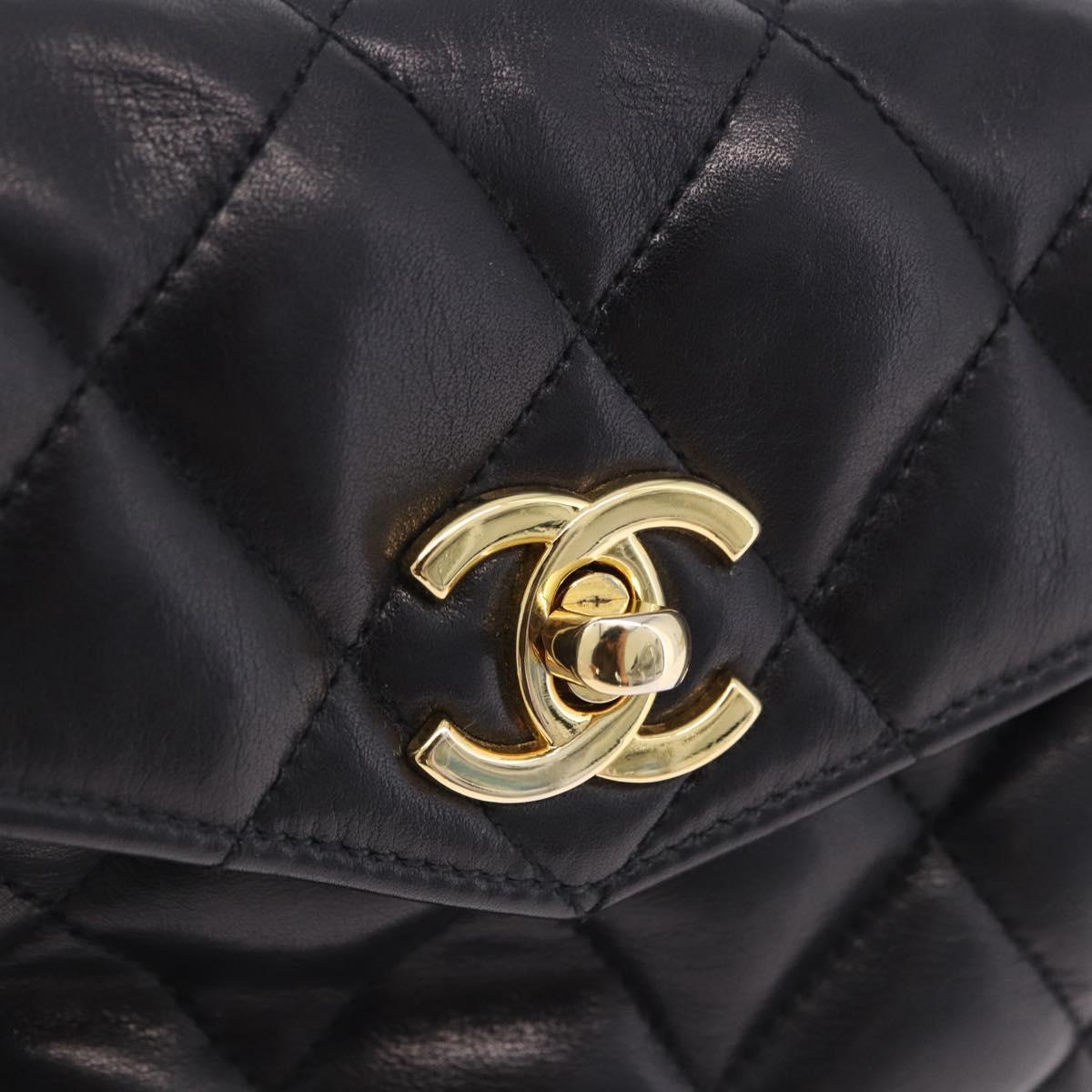 CHANEL Matelasse Chain Waist bag Lamb Skin Black Gold CC Auth bs36984A
