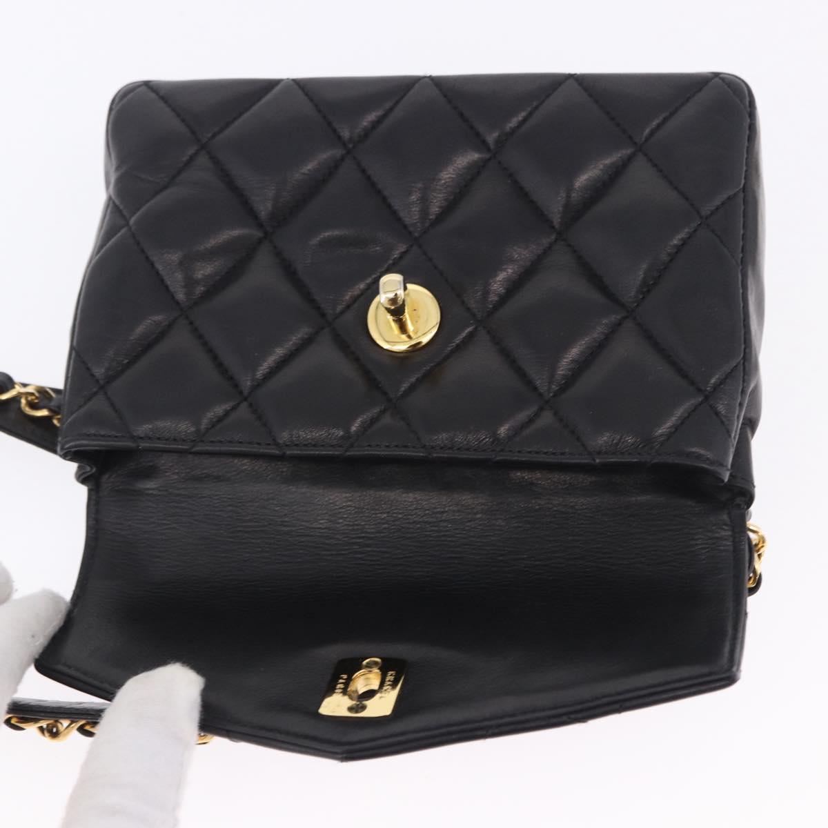 CHANEL Matelasse Chain Waist bag Lamb Skin Black Gold CC Auth bs36984A