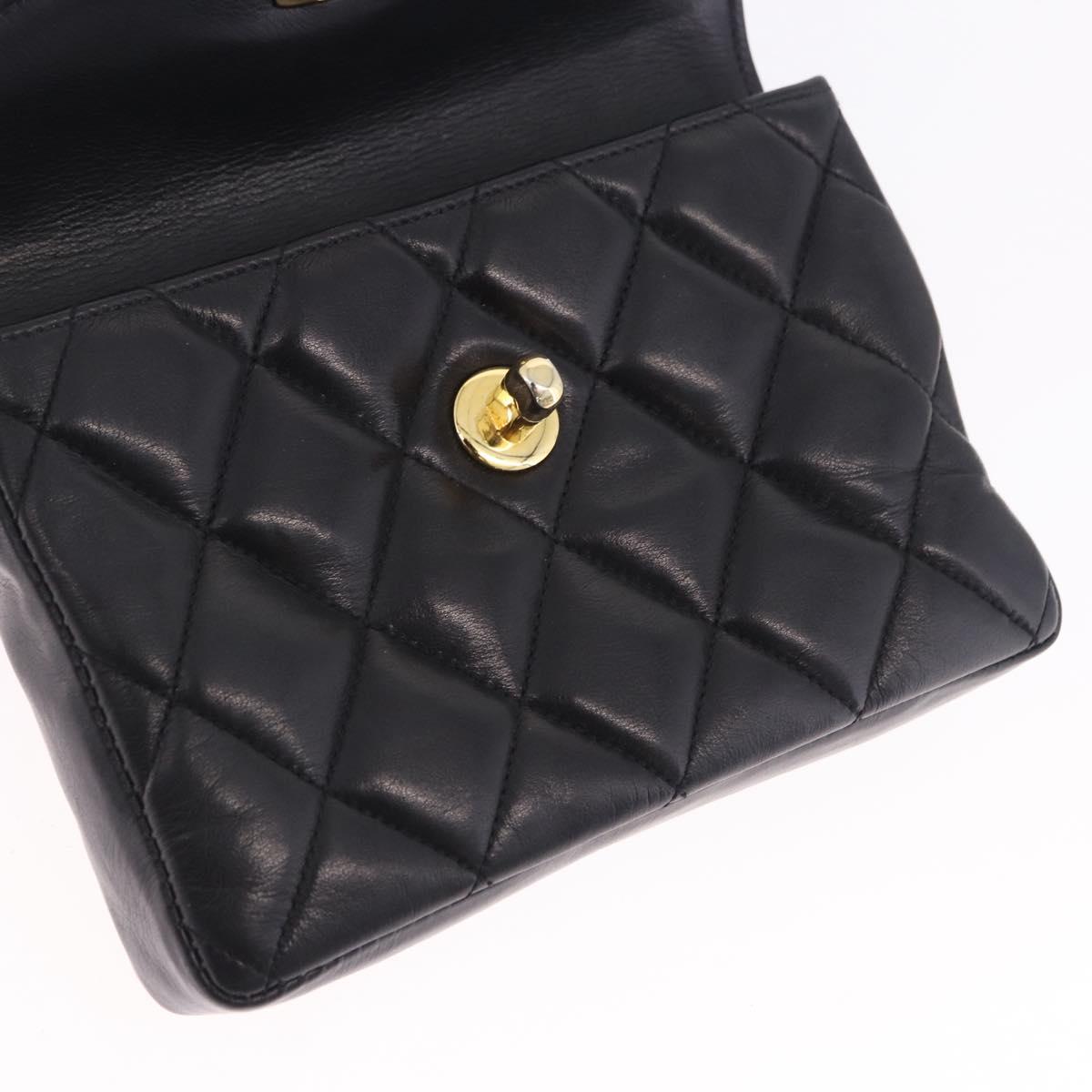 CHANEL Matelasse Chain Waist bag Lamb Skin Black Gold CC Auth bs36984A