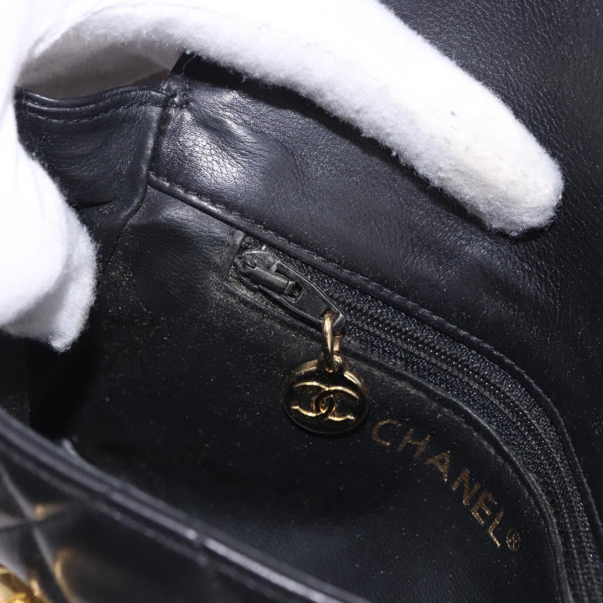 CHANEL Matelasse Chain Waist bag Lamb Skin Black Gold CC Auth bs36984A