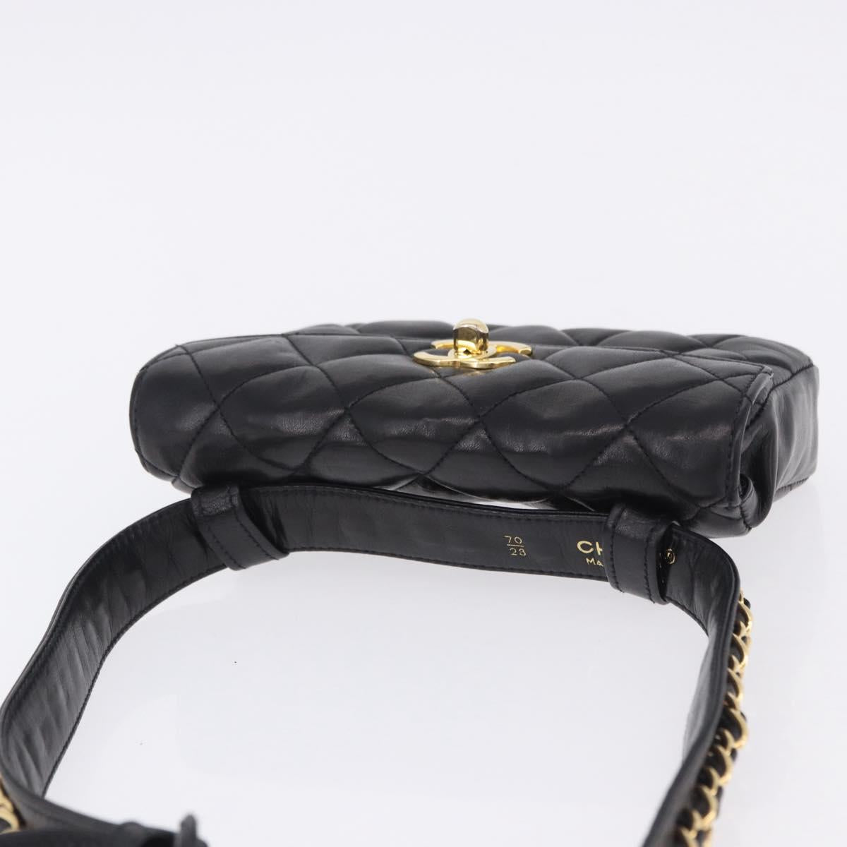 CHANEL Matelasse Chain Waist bag Lamb Skin Black Gold CC Auth bs36984A