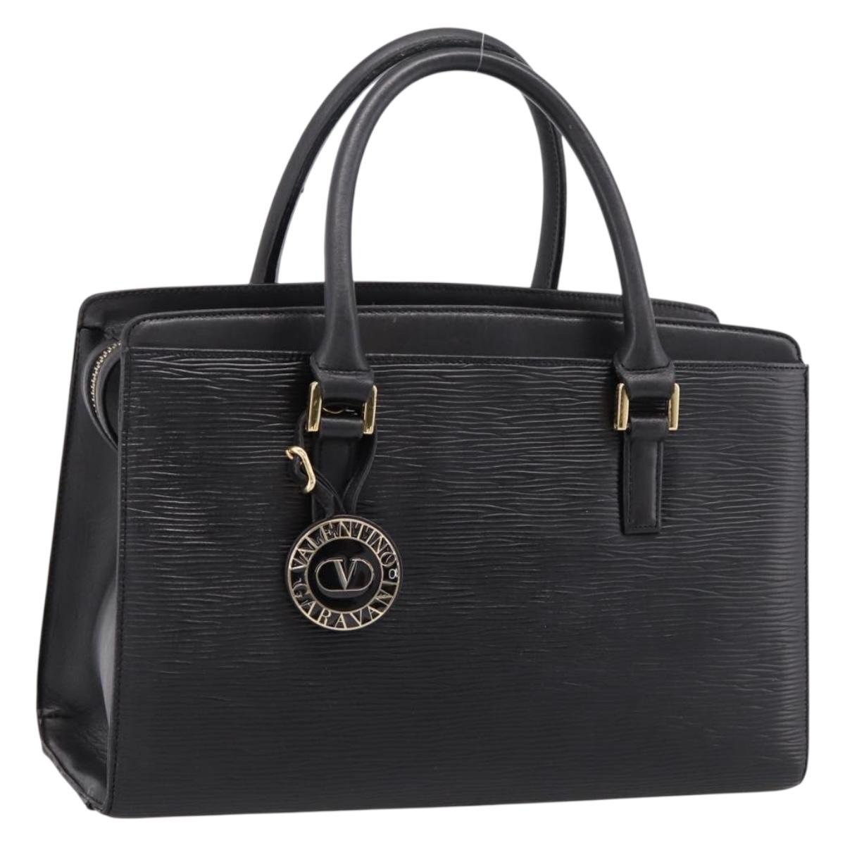 VALENTINO Hand Bag Leather Black Gold Auth bs36997