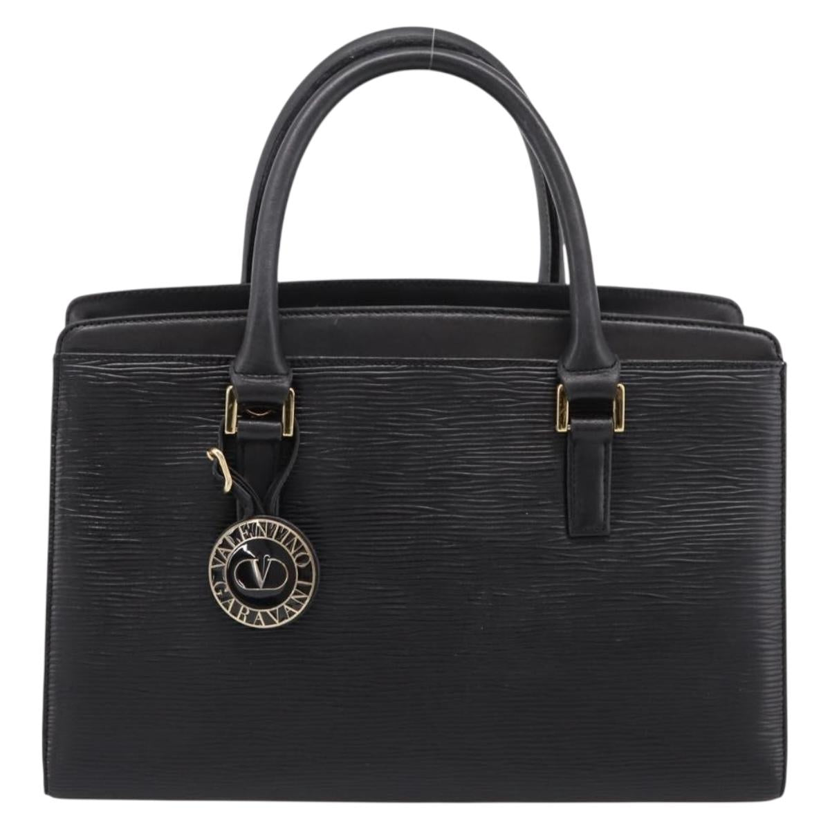 VALENTINO Hand Bag Leather Black Gold Auth bs36997