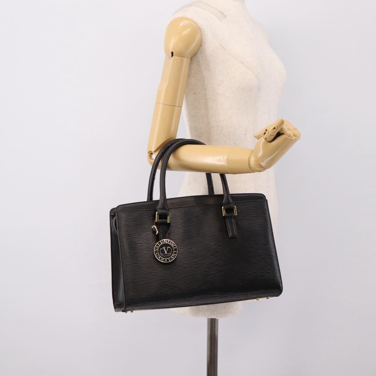 VALENTINO Hand Bag Leather Black Gold Auth bs36997