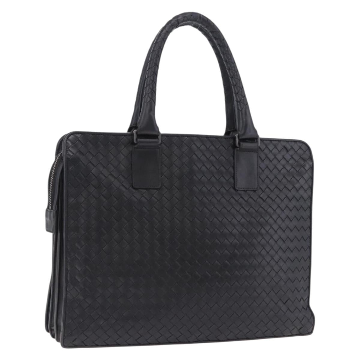 BOTTEGA VENETA INTRECCIATO Business Bag Leather Black Silver Auth bs36998