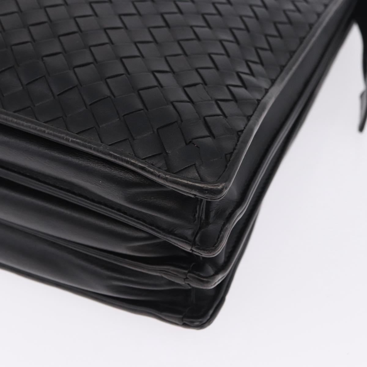 BOTTEGA VENETA INTRECCIATO Business Bag Leather Black Silver Auth bs36998