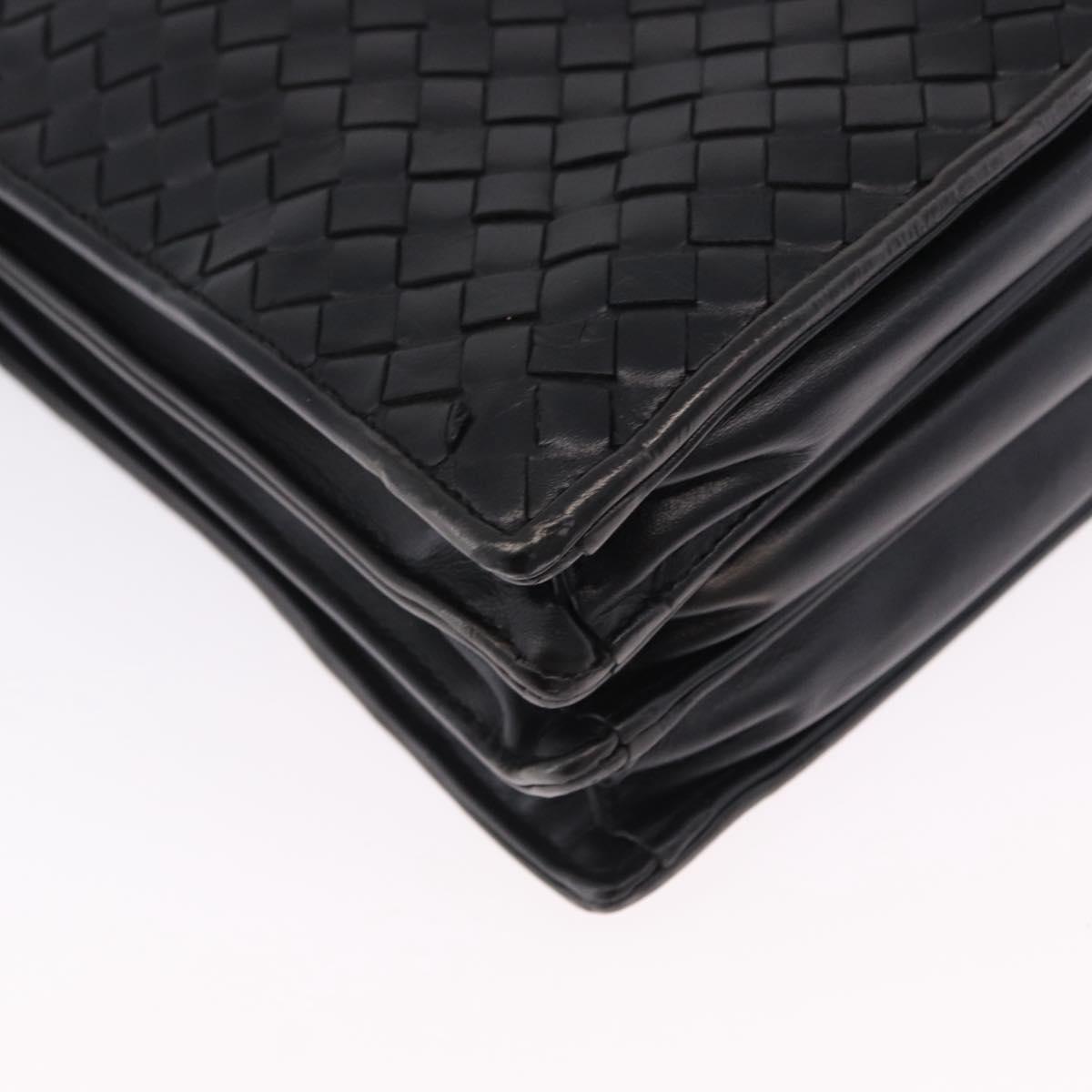 BOTTEGA VENETA INTRECCIATO Business Bag Leather Black Silver Auth bs36998
