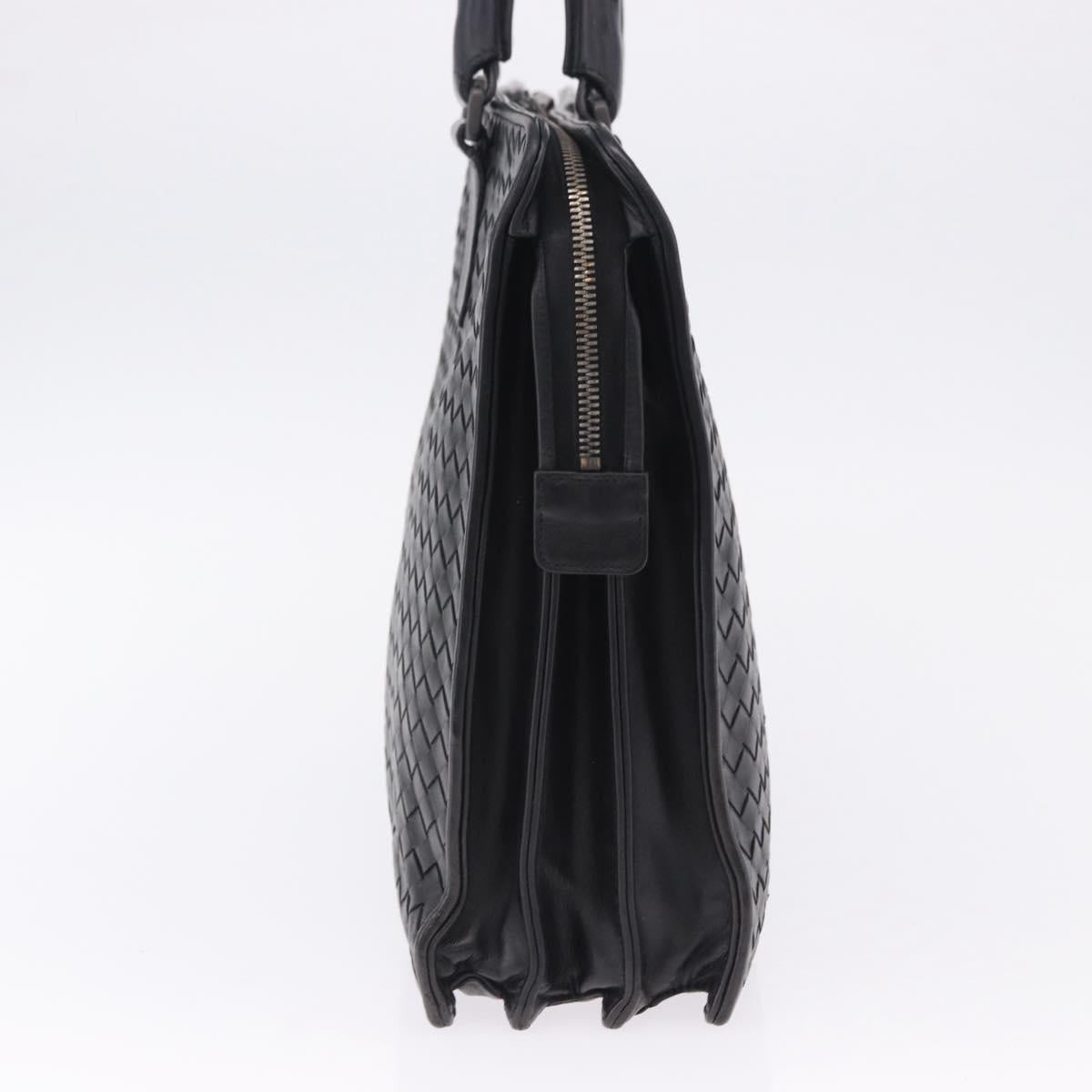 BOTTEGA VENETA INTRECCIATO Business Bag Leather Black Silver Auth bs36998