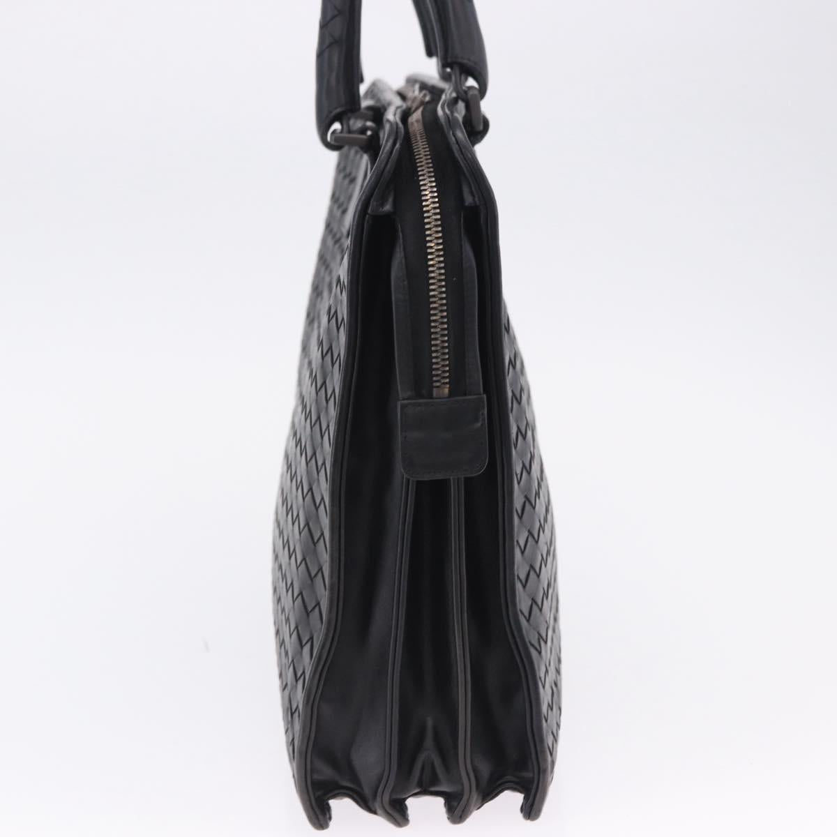 BOTTEGA VENETA INTRECCIATO Business Bag Leather Black Silver Auth bs36998