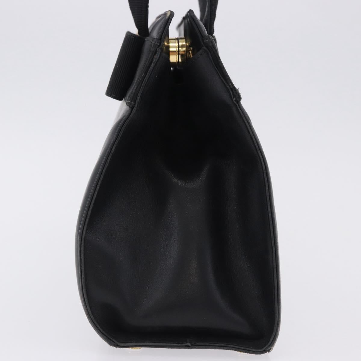 Salvatore Ferragamo Vala Hand Bag Leather Black Gold Auth bs37001