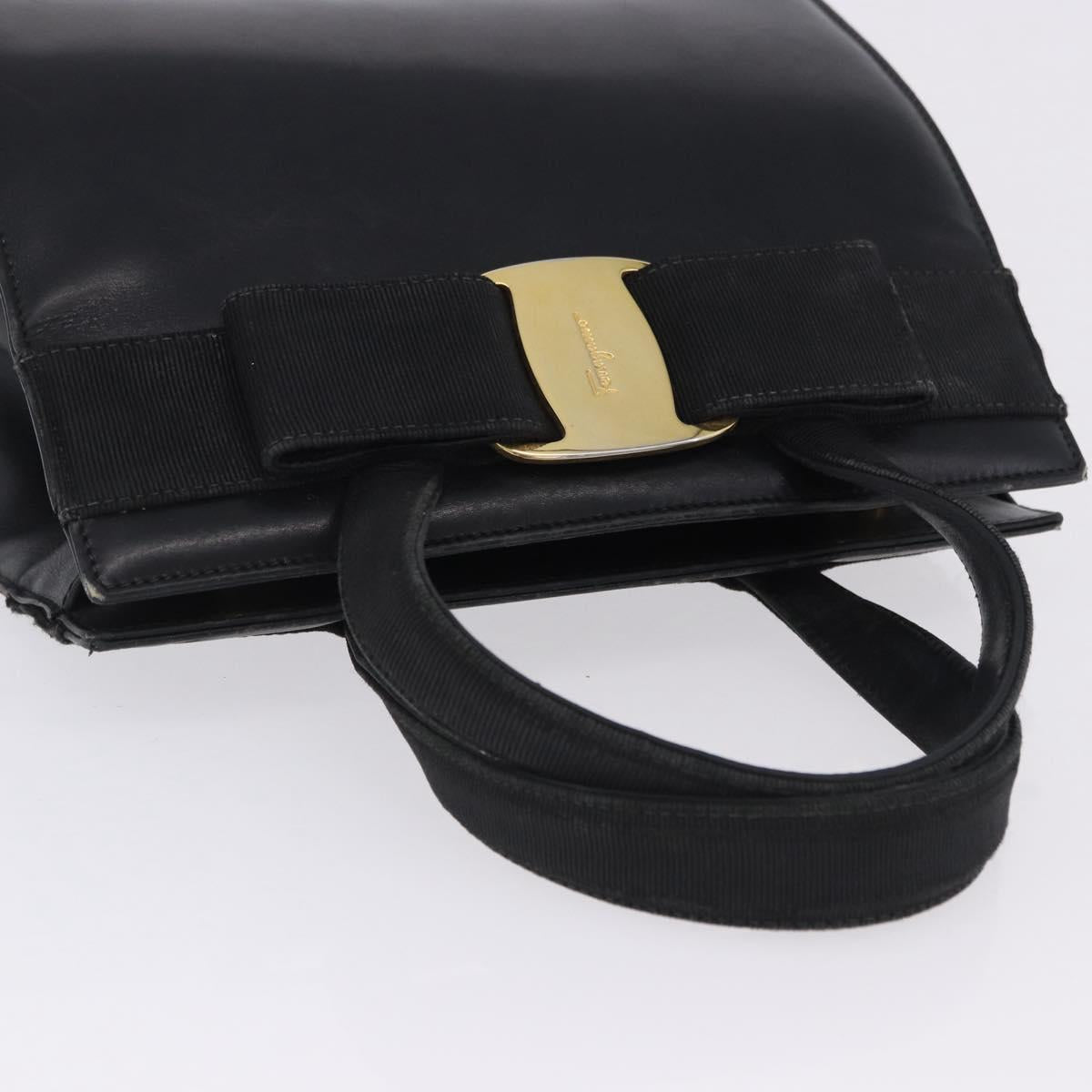 Salvatore Ferragamo Vala Hand Bag Leather Black Gold Auth bs37001
