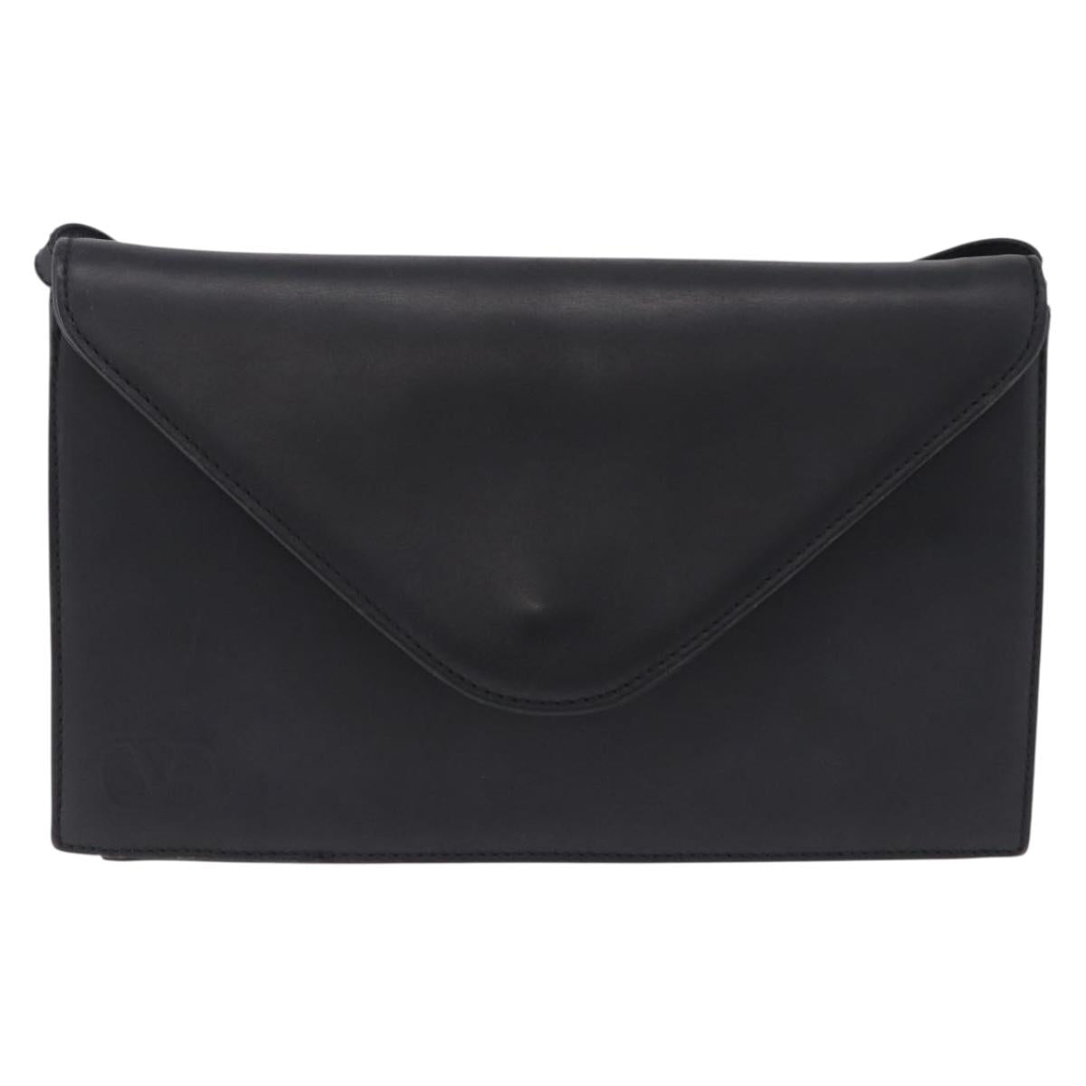 VALENTINO Shoulder Bag Leather Black Gold Auth bs37002