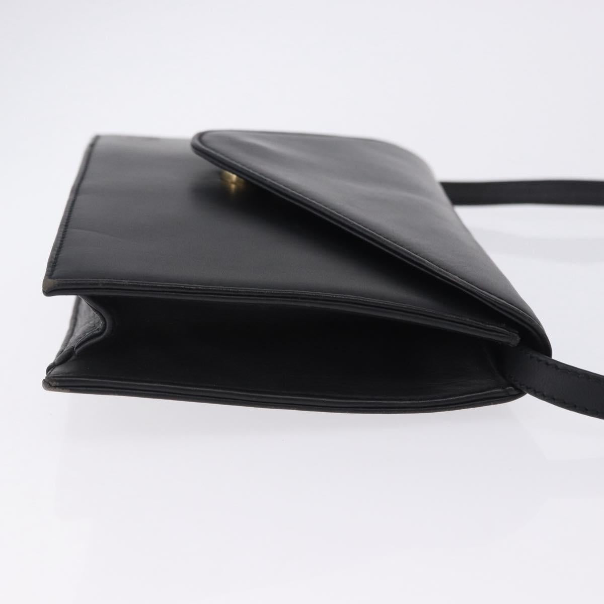 VALENTINO Shoulder Bag Leather Black Gold Auth bs37002
