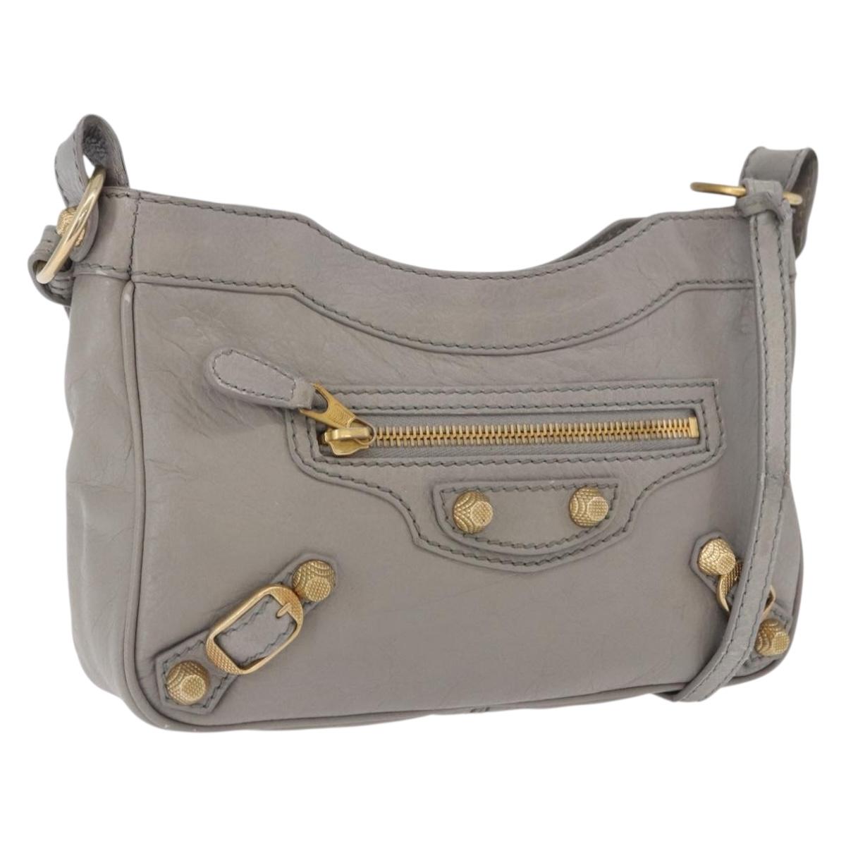 BALENCIAGA Giant Hip Shoulder Bag Leather Gray Gold 237203 Auth bs37003A