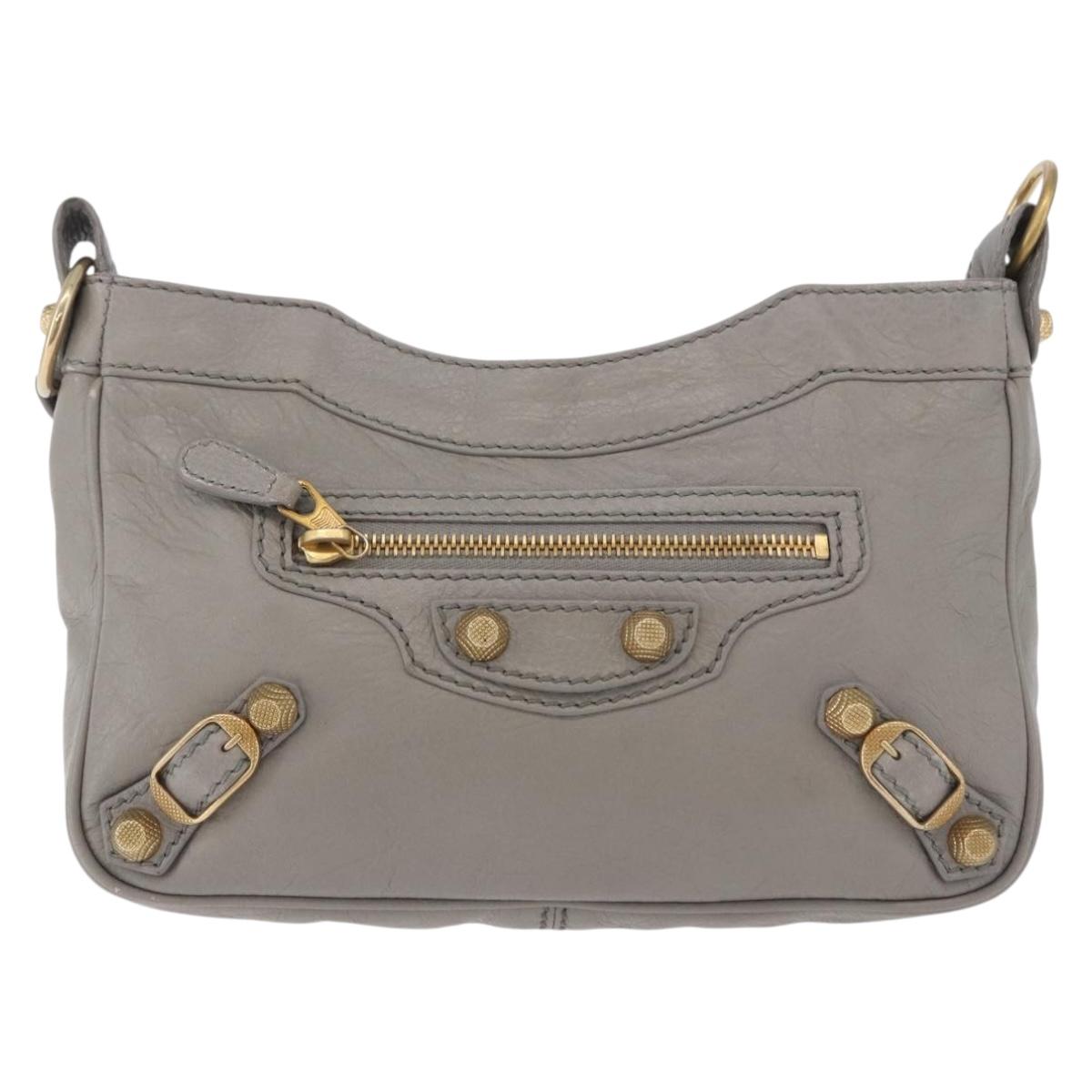 BALENCIAGA Giant Hip Shoulder Bag Leather Gray Gold 237203 Auth bs37003A