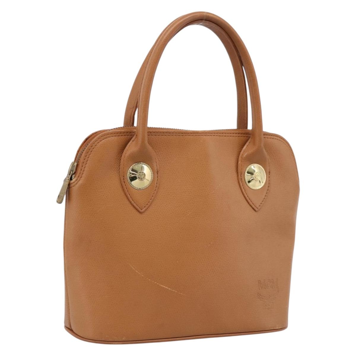 MCM Hand Bag Leather Brown Gold Auth bs37006