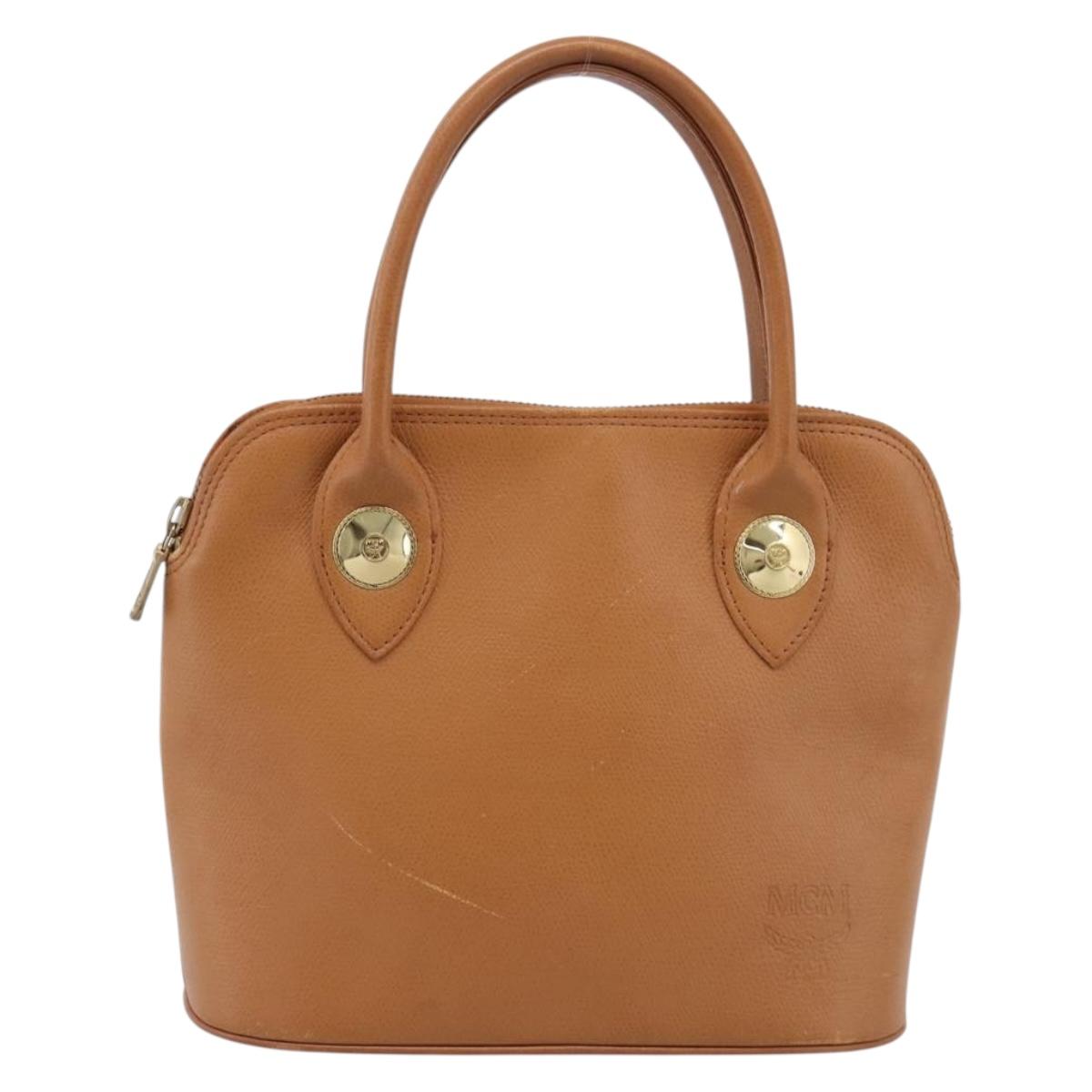 MCM Hand Bag Leather Brown Gold Auth bs37006