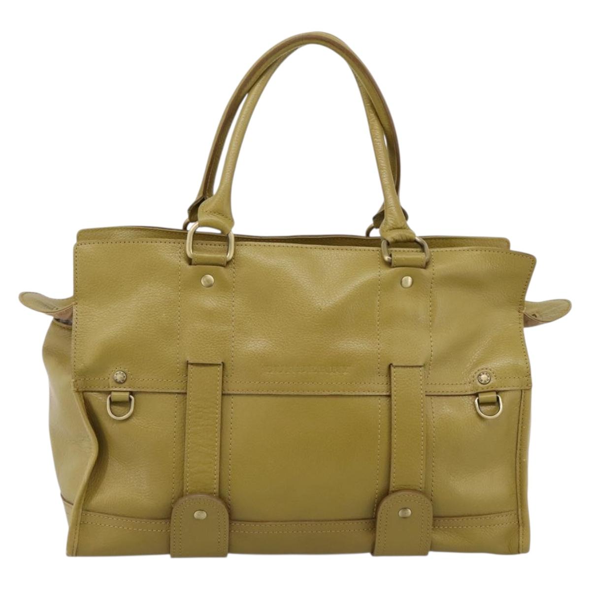 BURBERRY Hand Bag Leather Green Gold Auth bs37013