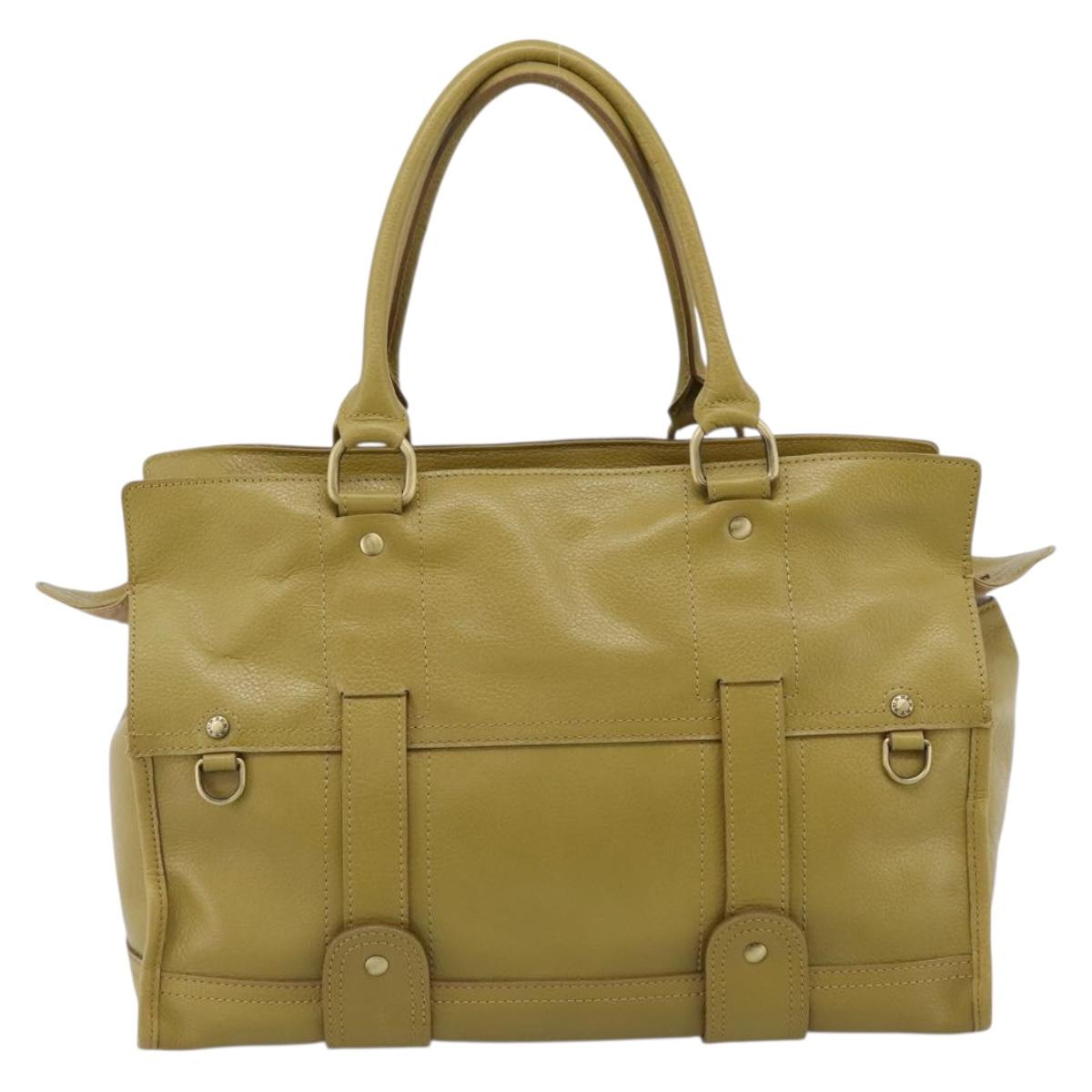 BURBERRY Hand Bag Leather Green Gold Auth bs37013
